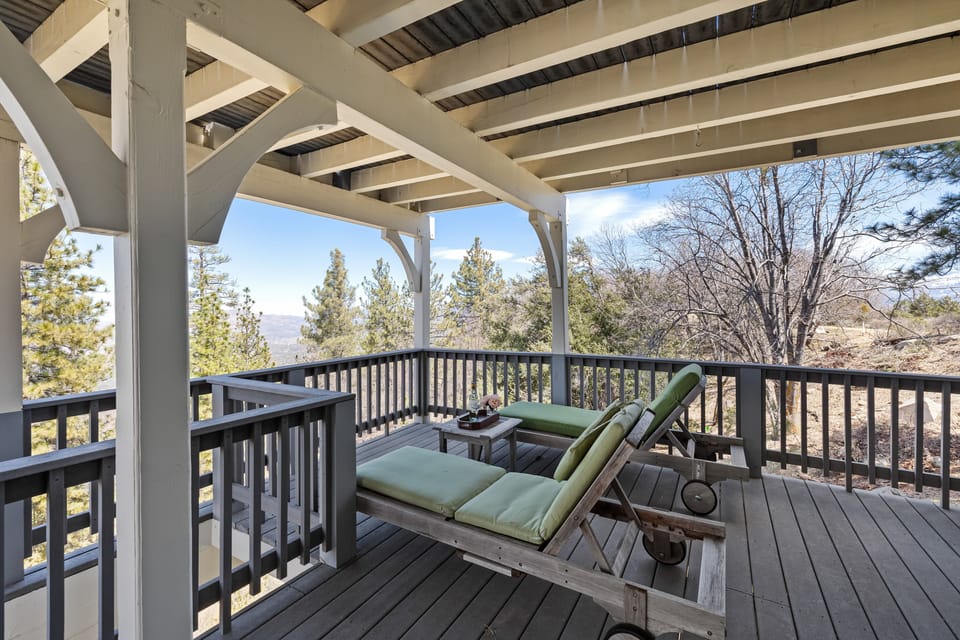 Multiple spacious balconies with various seating and lounging areas.