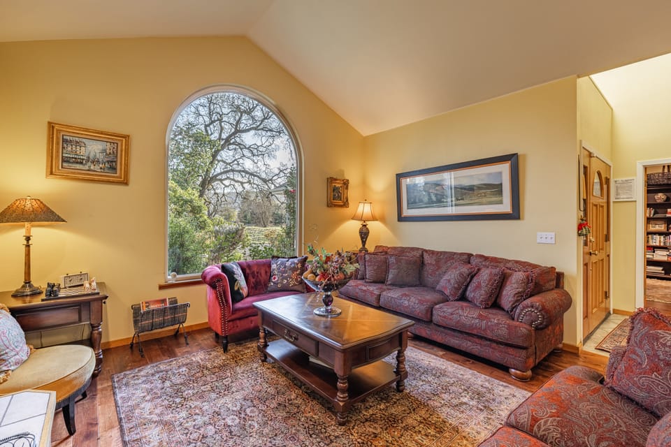 Large window lets in natural light.