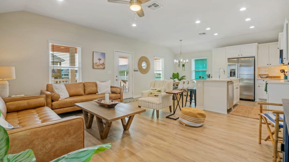 Sink into comfy sofas in the living room for movie nights.