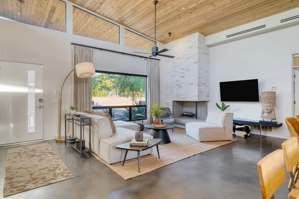 Modern living room with plush seating.