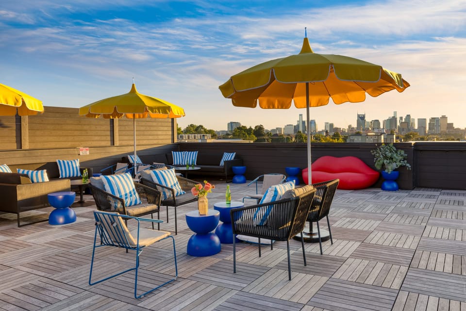 Shared rooftop patio with plenty of lounge space.