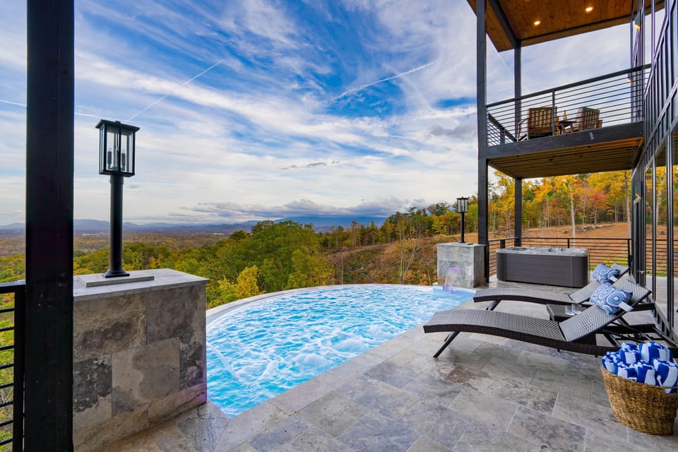 Patio with loungers.