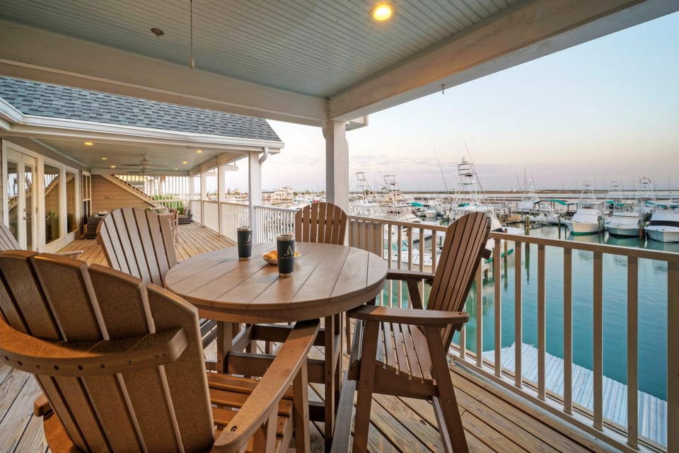 Dine al fresco with waterfront views.