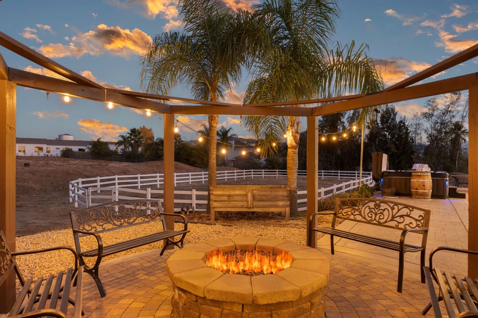 Firepit lounge in the backyard.