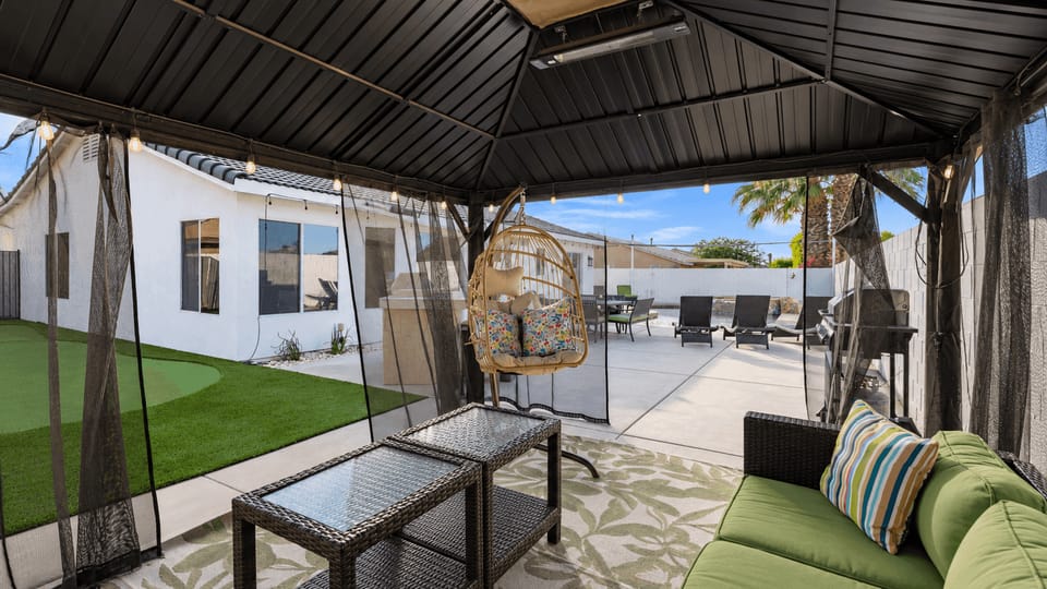 Shaded gazebo lounge.