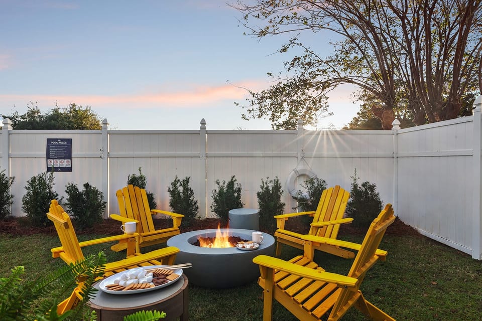 Stay warm and cozy by the fire pit.