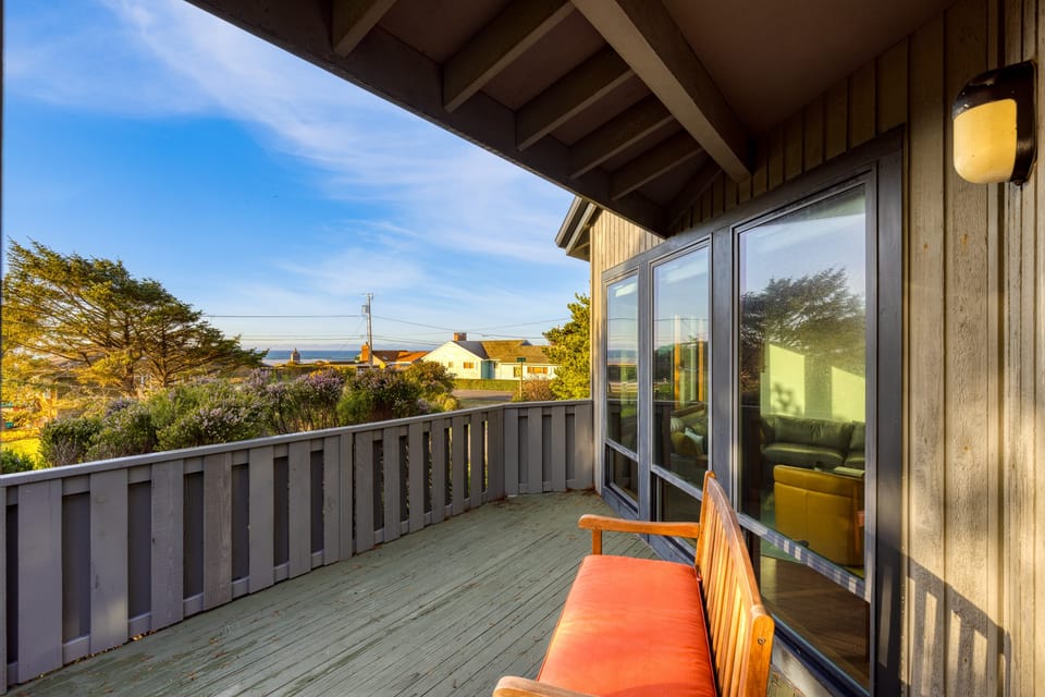 Balcony with ocean views.