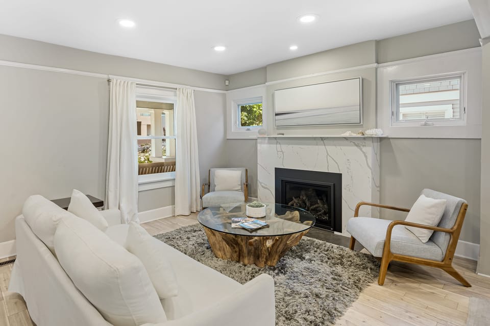 Inviting living room space (fireplace is not available for guest use).