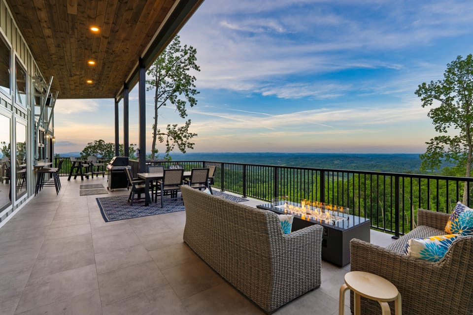 Fire pit on the expansive deck.
