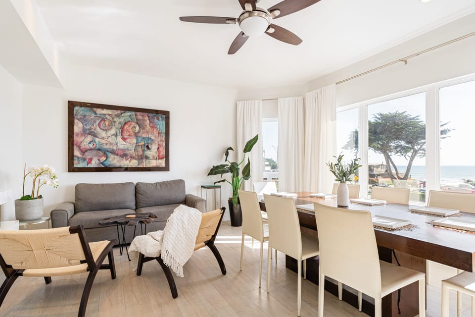 Bright, modern interior with ocean views.