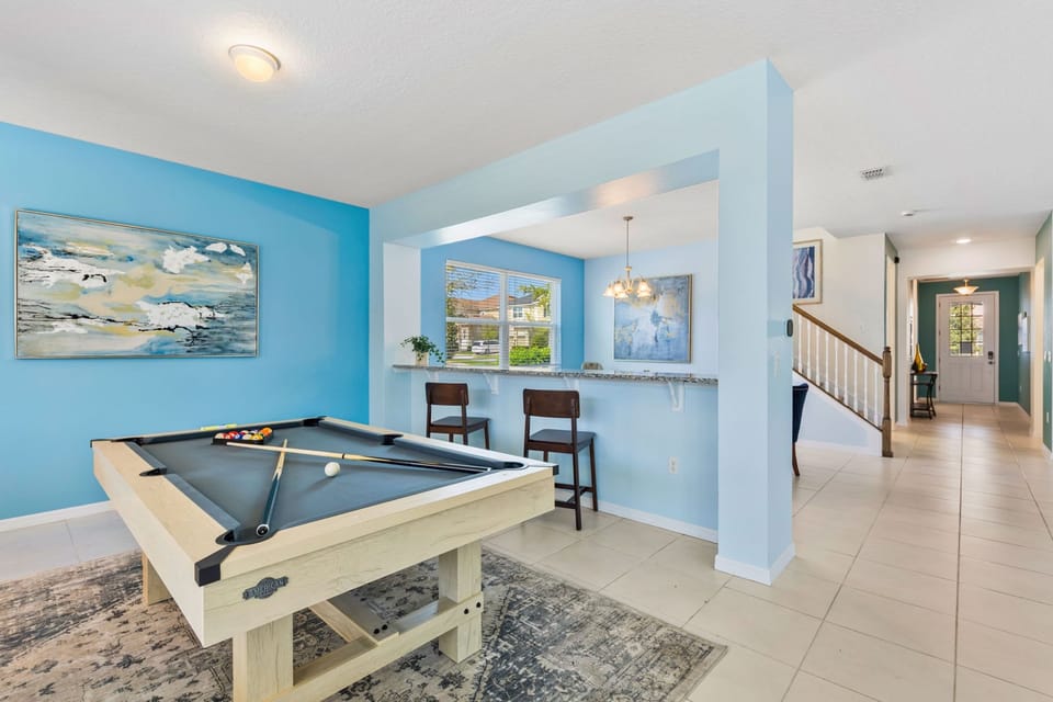Pool table for friendly competition.