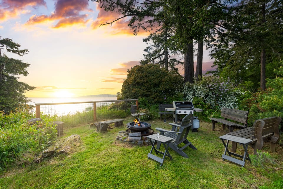 Relaxing lounge chairs overlooking the scenic coastline.