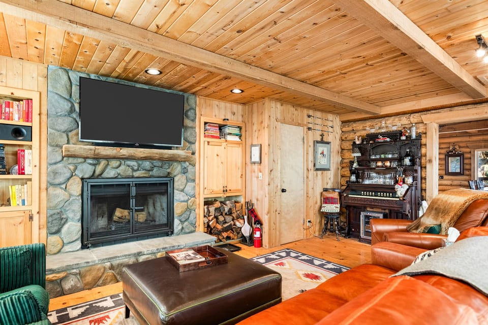 Stay warm by the fireplace.
