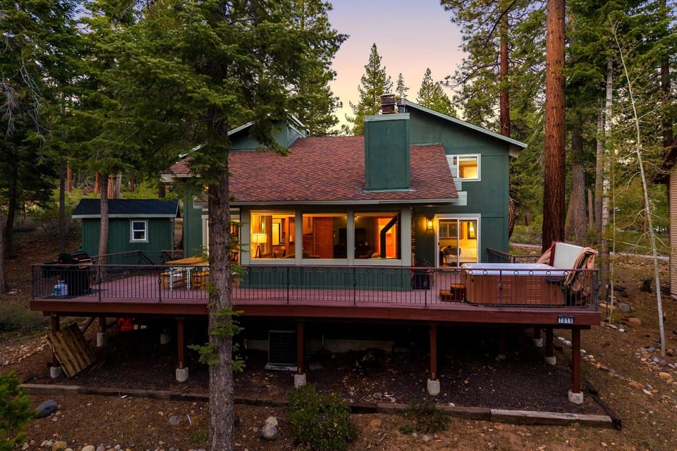 Twilight shot of the cabin - perfect mountain retreat vibe!