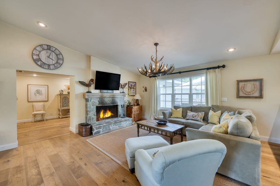 Living area with fireplace.