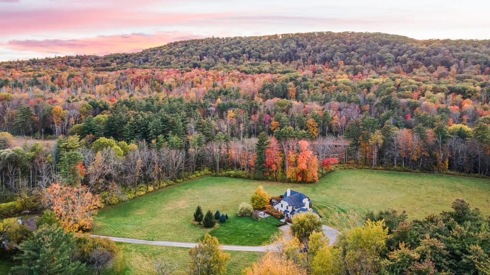 Aerial view of the home and its private location.