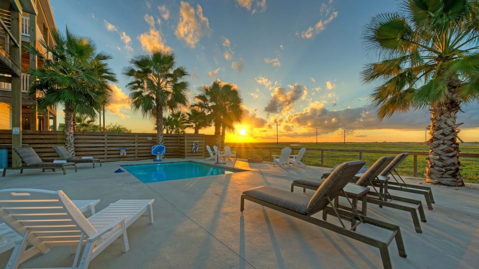 Private backyard with pool, lounge area, firepit, and more!