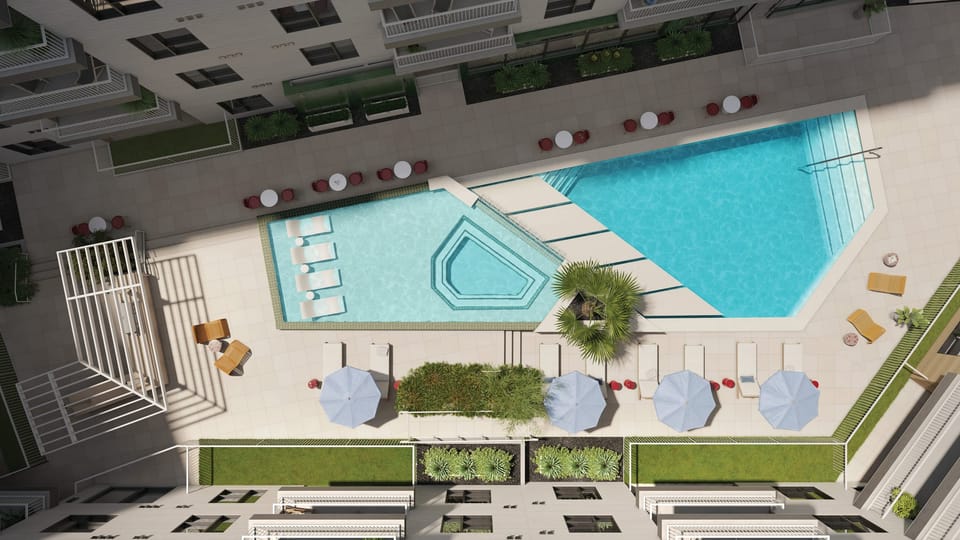 Aerial view of the communal pool.