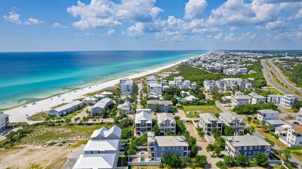 Aerial view of the coastal neighborhood.