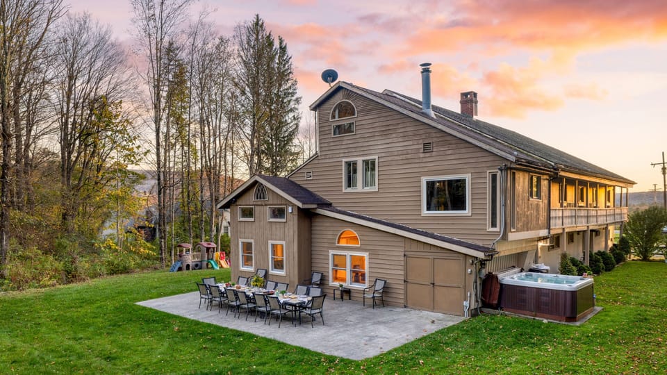 Warm light spilling from your private countryside retreat.