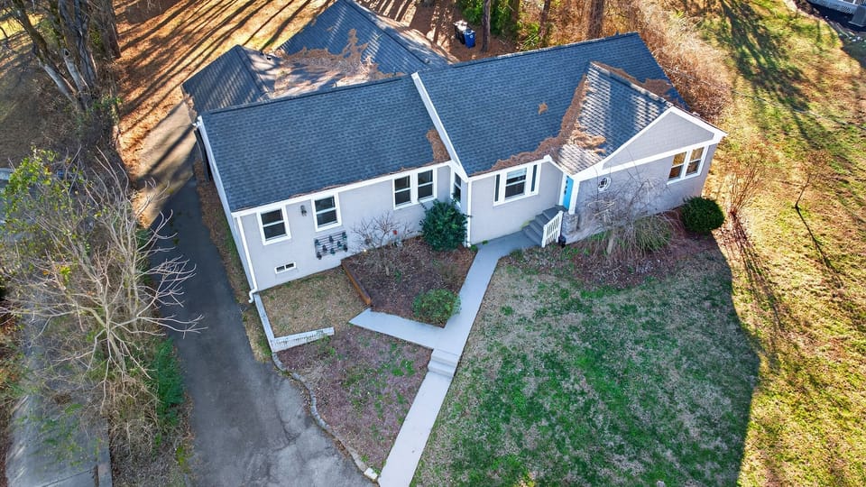 Aerial view of the exterior.