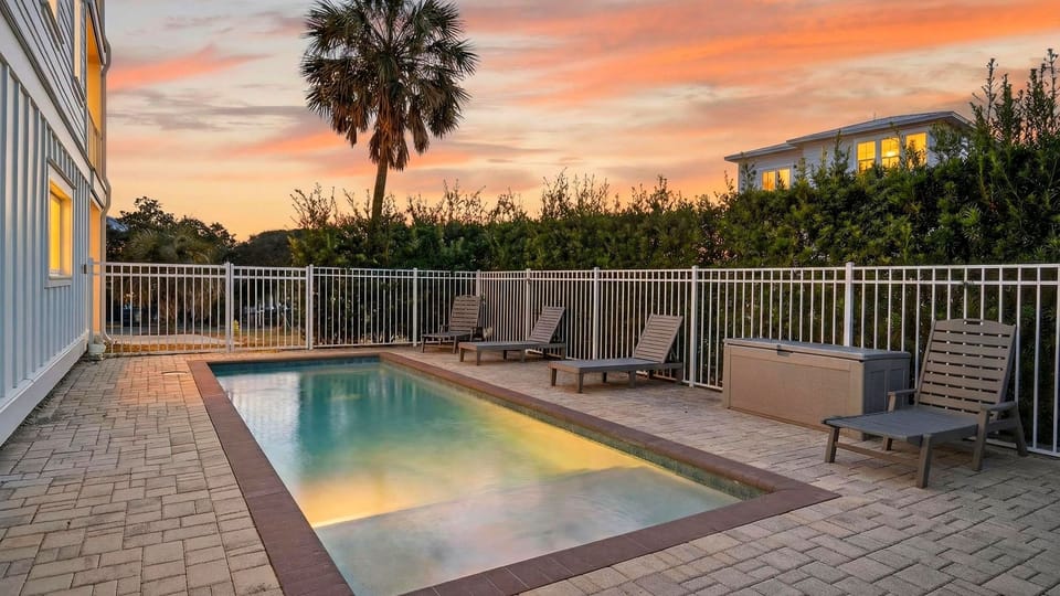 Private pool at golden hour—stretch out on the loungers, take a dip, then head back inside to unwind.
