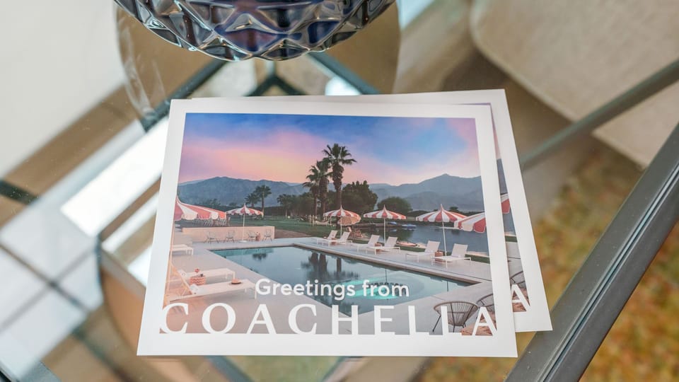 Units 3 & 6: A warm "Greetings from Coachella" welcome sets the tone for your ideal desert getaway.