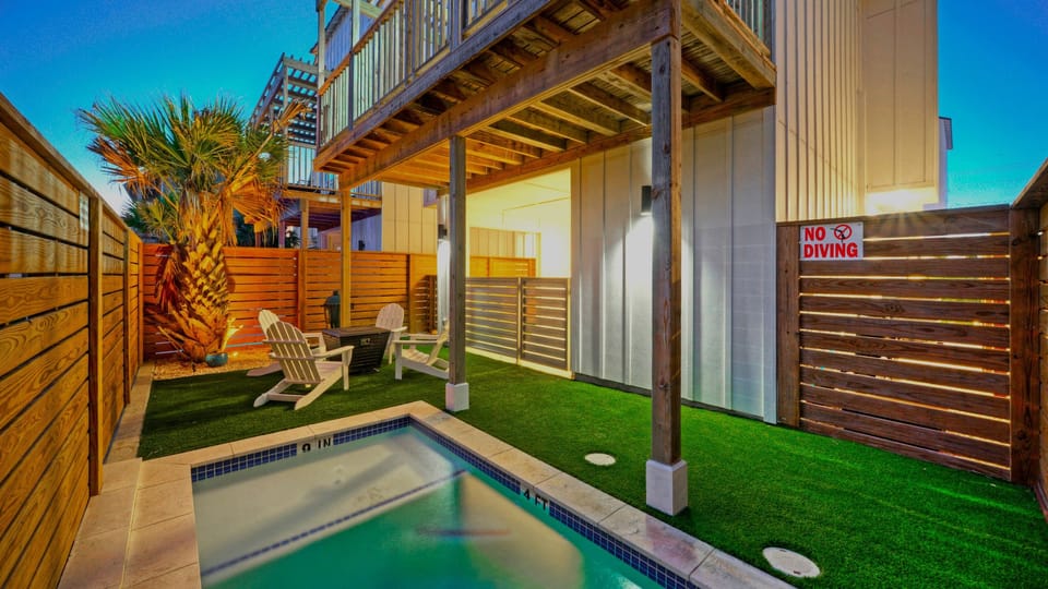 Evening shot of the private plunge pool area with ambient lighting. (Southern Cross)