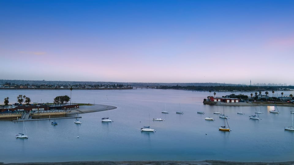 Calm waters and boat views at the nearby bay.