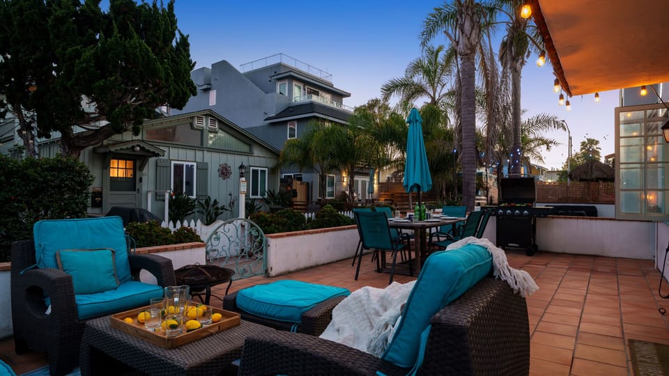Warm evening glow on the terrace—perfect for stargazing. (Main House)