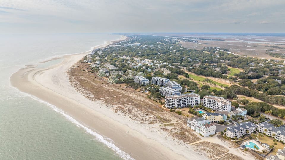 Aerial view of the condo and the nearby community.
