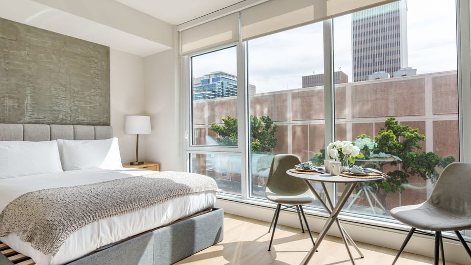 Unit 205: Studio with queen-sized bed.