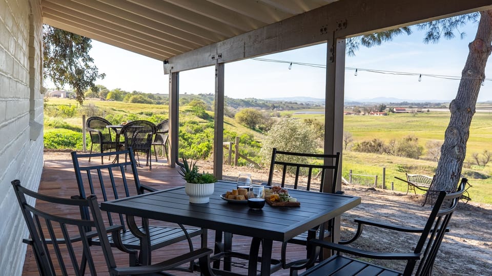 Covered patio with countryside views