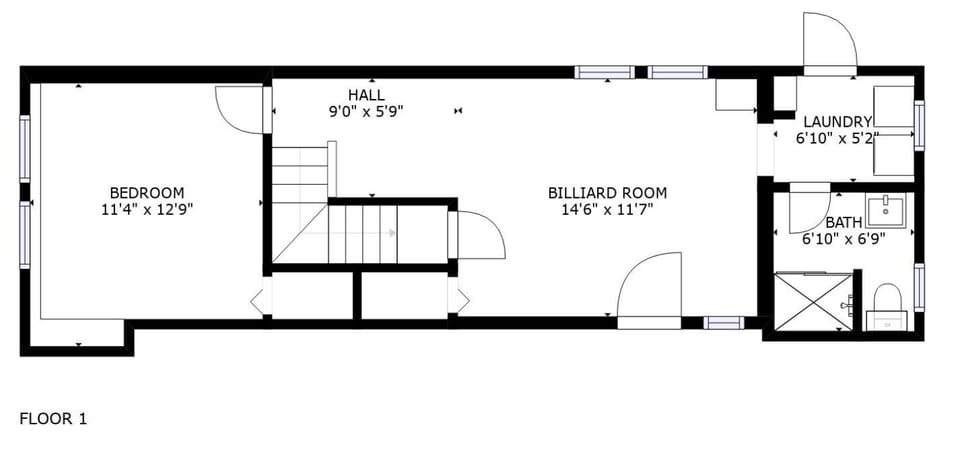 Long hall keeps the bedroom and the billiard room connected