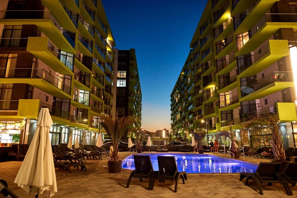 Property building, Night, Swimming pool, Location