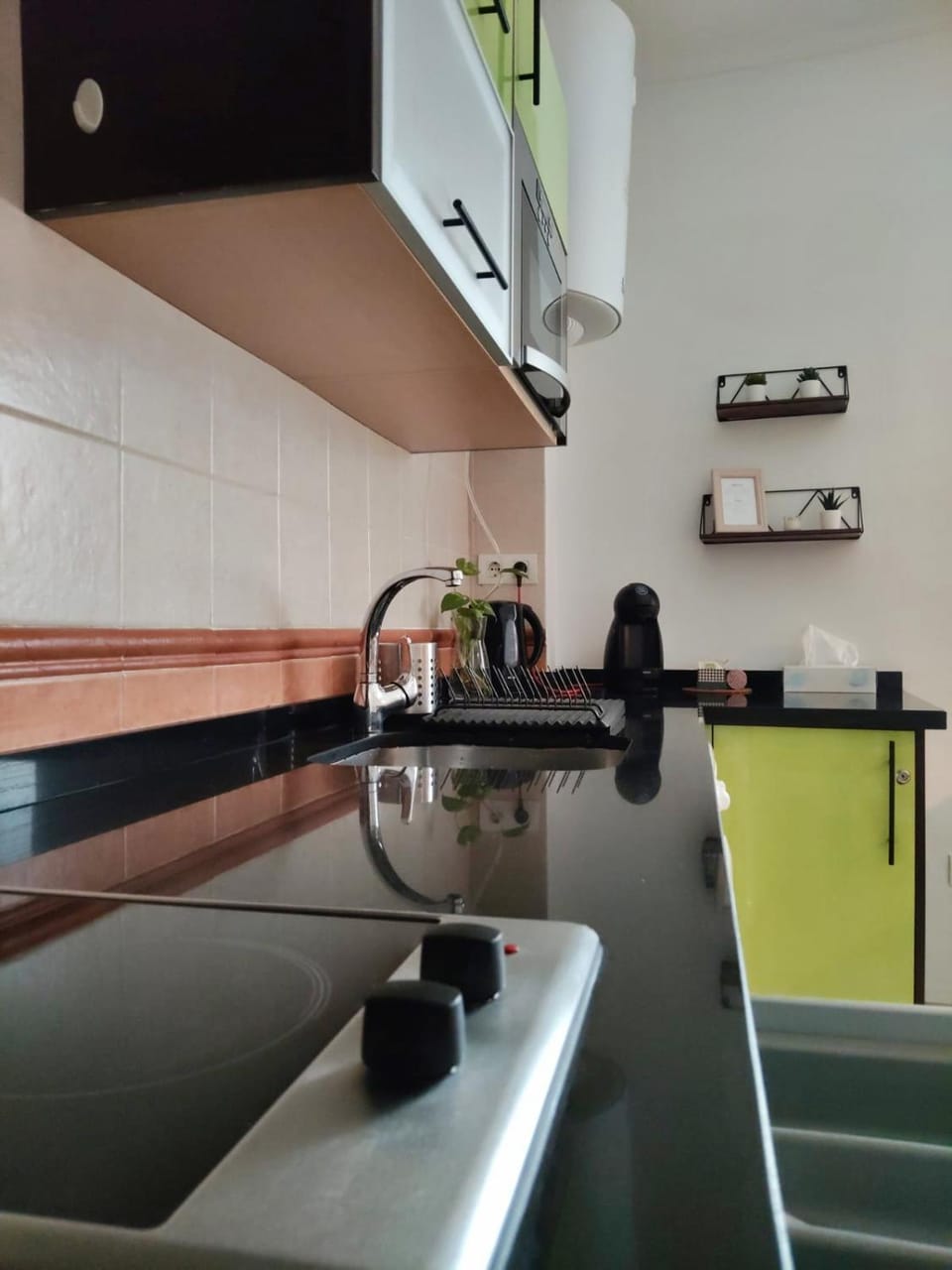 Kitchen or kitchenette, stove