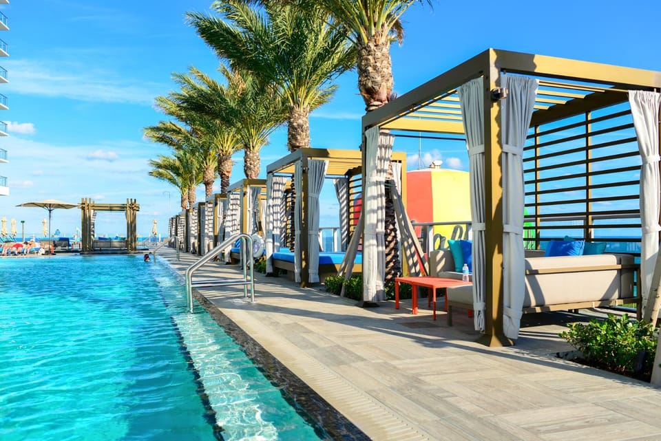 Property building, Pool view, Swimming pool, sunbed