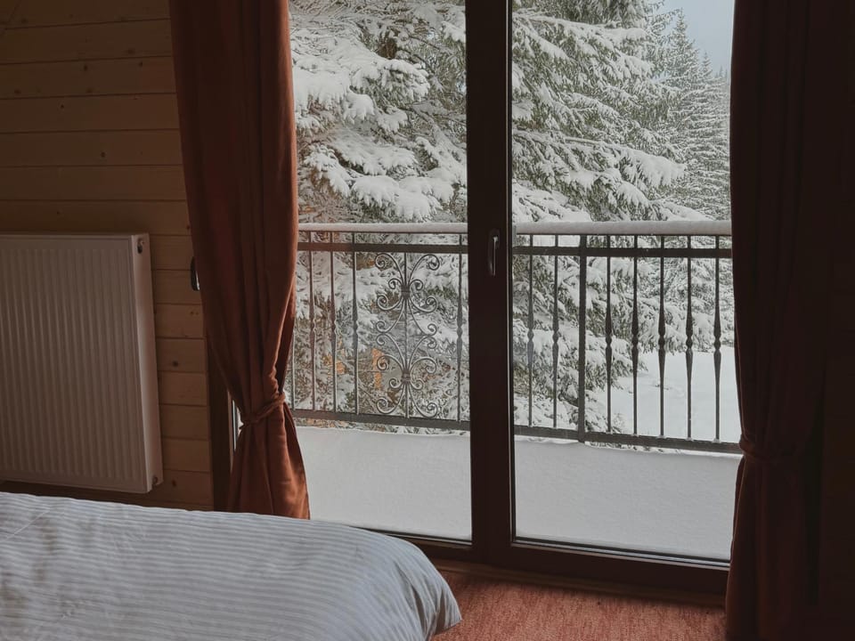 Bed, Natural landscape, Winter, Photo of the whole room, Bedroom, Mountain view