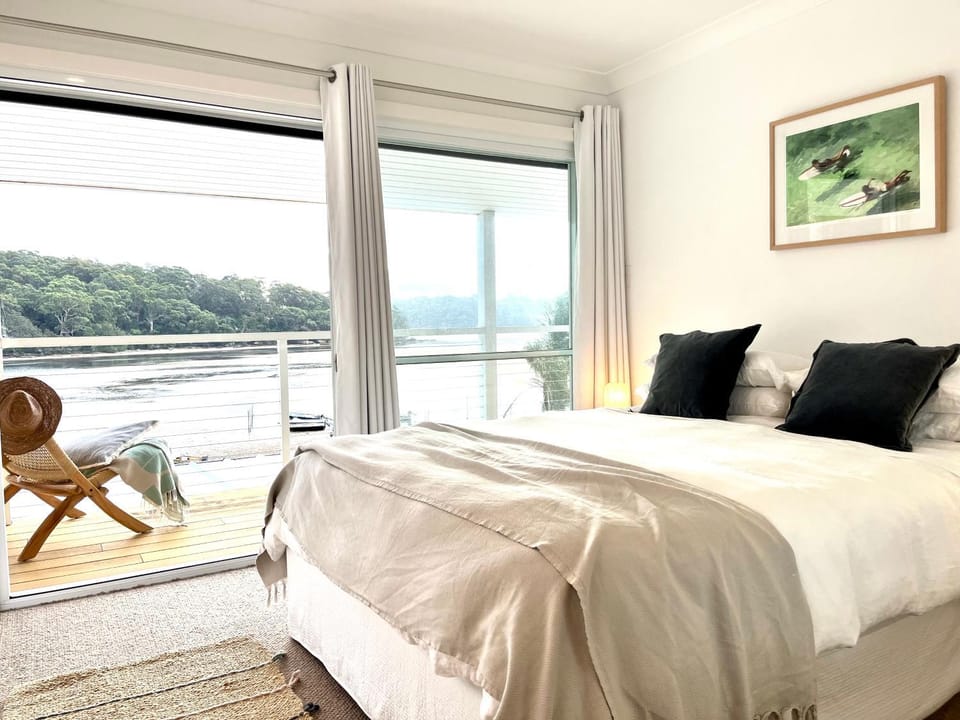 Bed, Natural landscape, Bedroom, River view