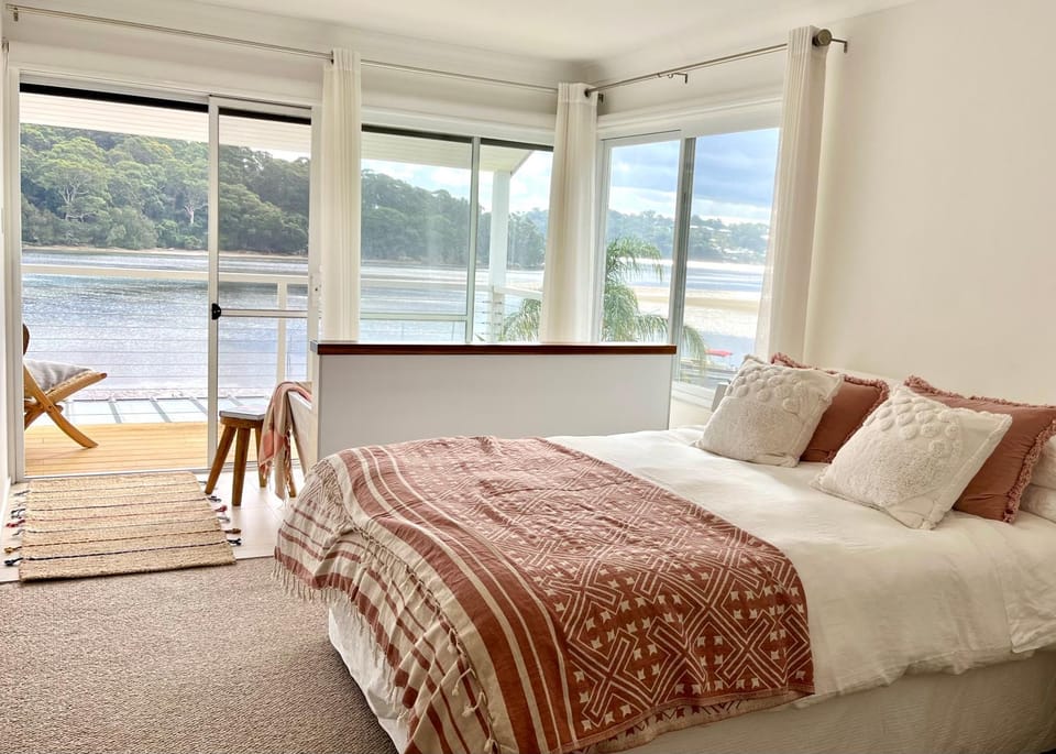 Bed, Natural landscape, Bedroom, River view