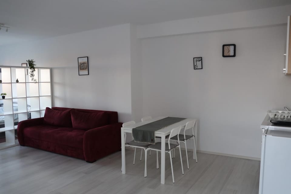 Kitchen or kitchenette, Living room, Seating area, Dining area