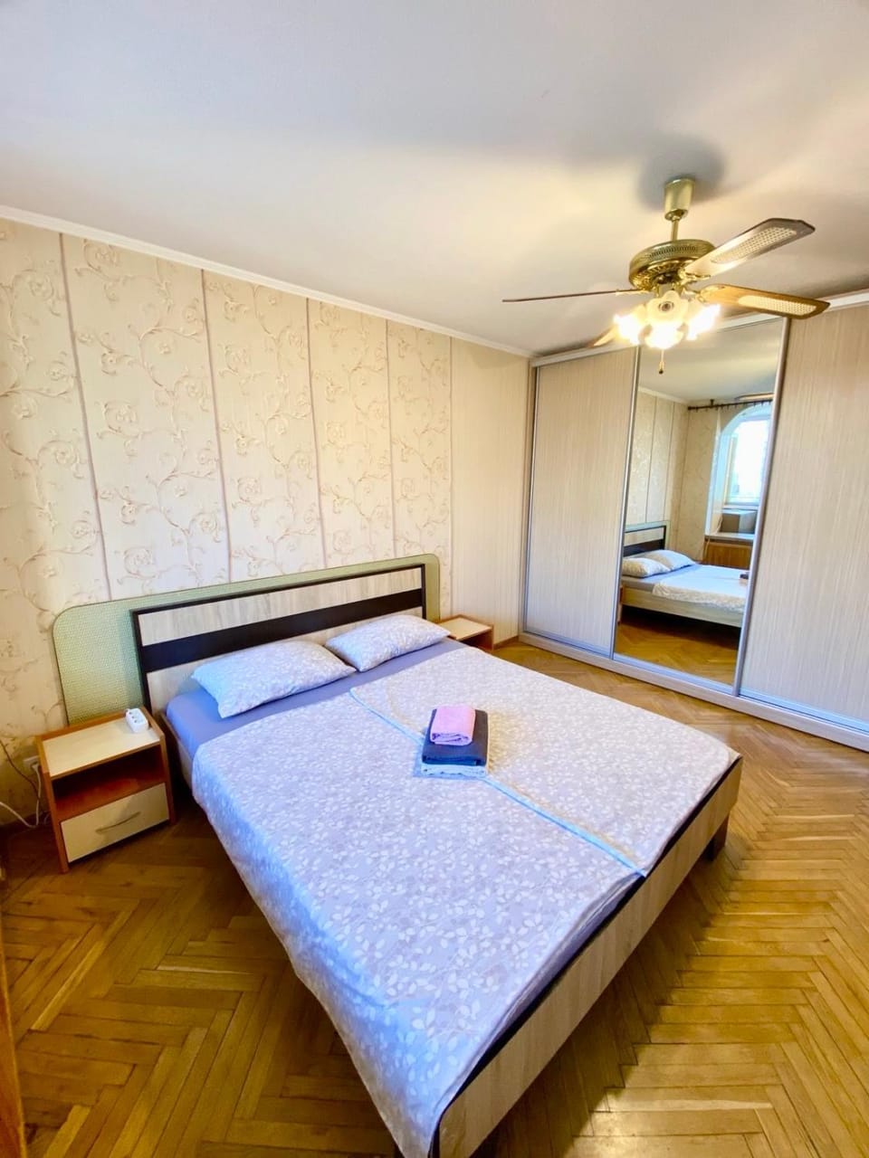 Bed, wardrobe