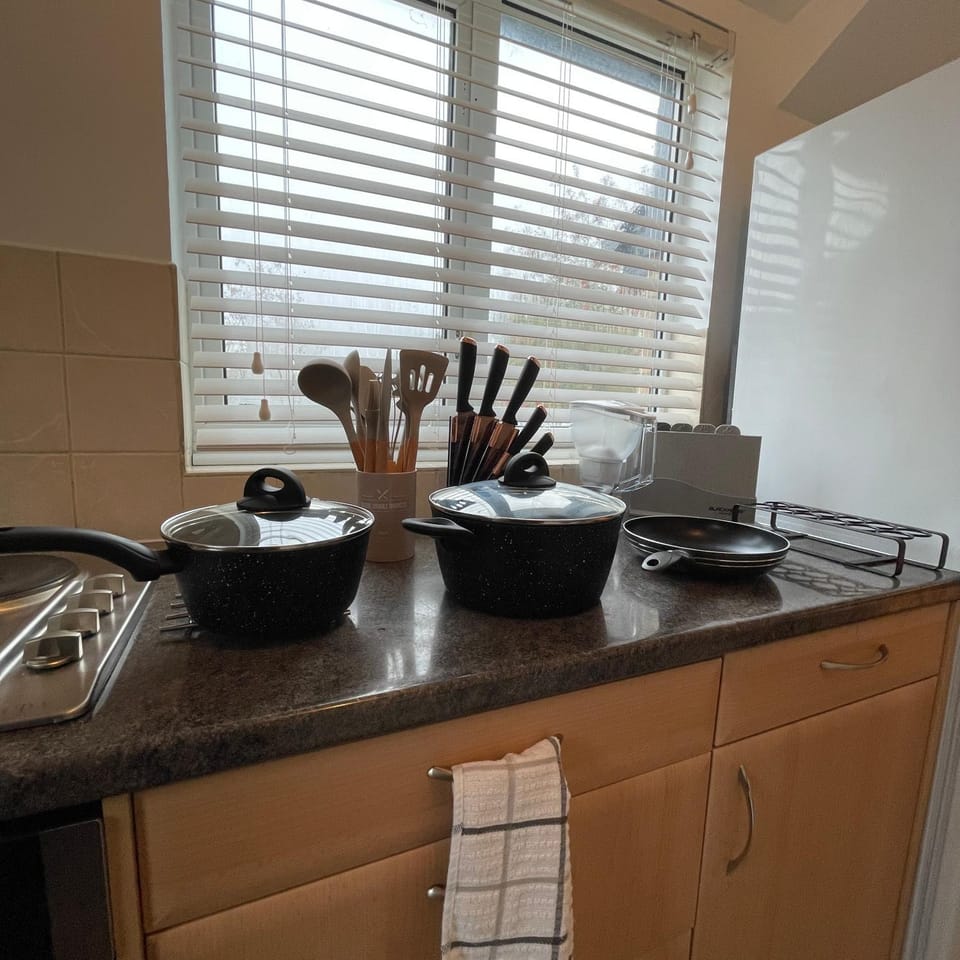 Kitchen or kitchenette, stove