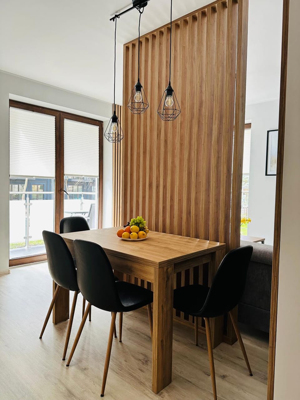 Living room, Dining area, Text overlay