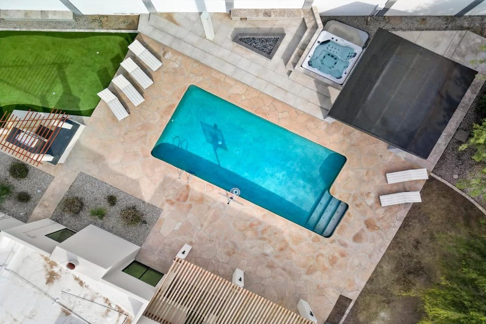 Patio, Day, Natural landscape, Pool view, Swimming pool, sunbed