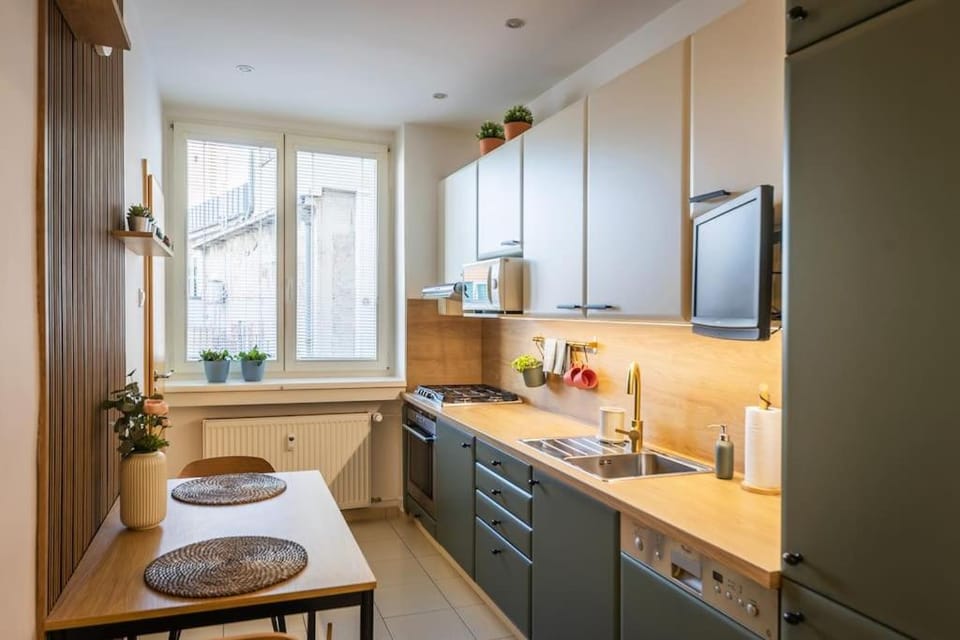 Kitchen or kitchenette, dishwasher, oven, stove