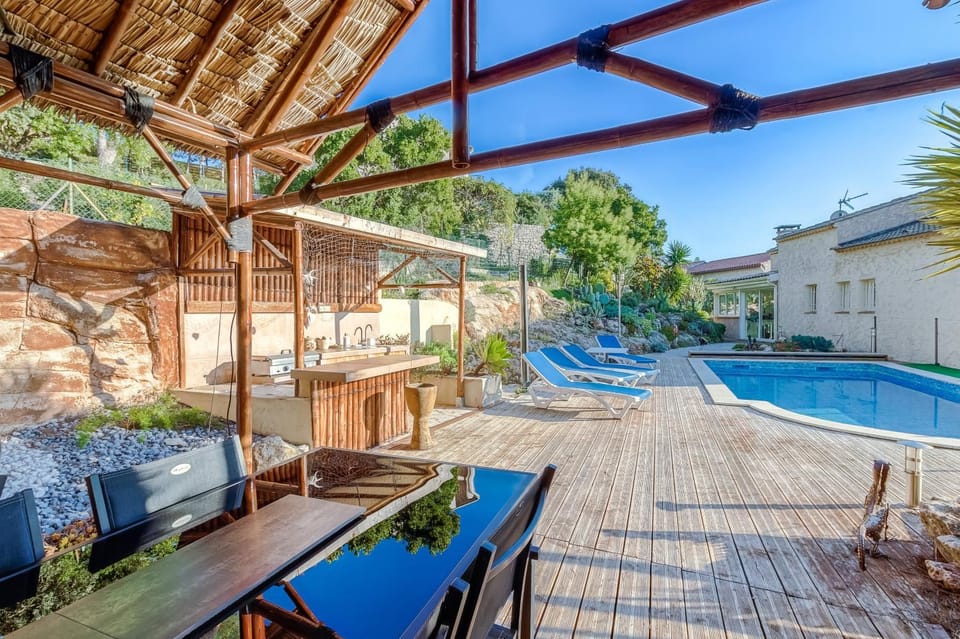 Property building, Living room, Swimming pool