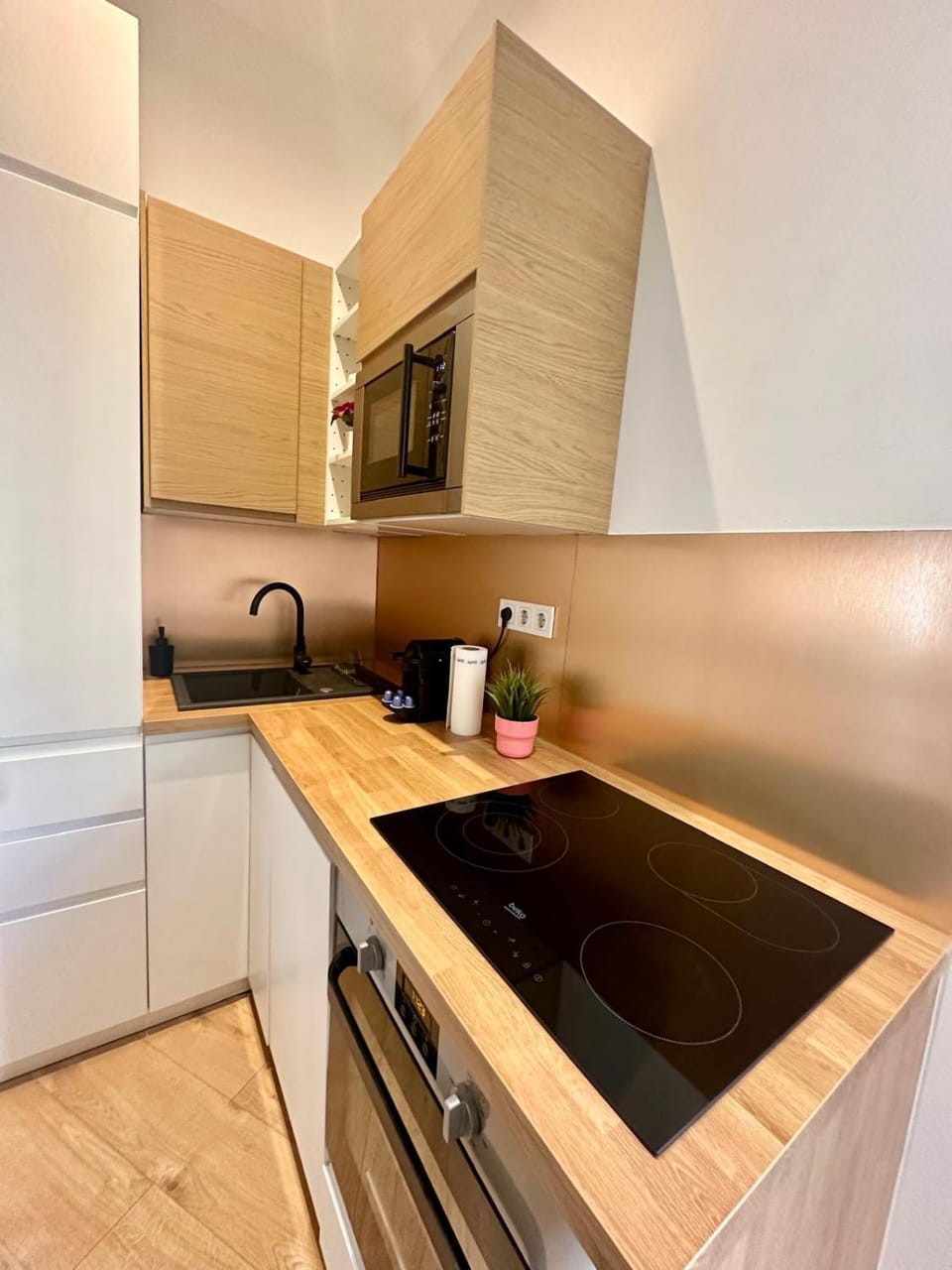 Kitchen or kitchenette, stove
