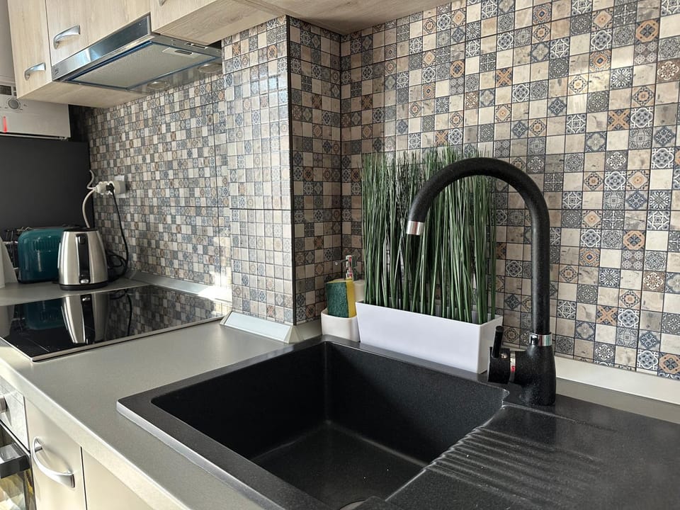 Kitchen or kitchenette, stove