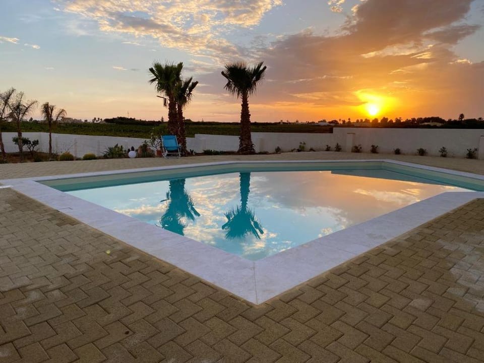 Natural landscape, Pool view, Swimming pool, Sunset, sunbed